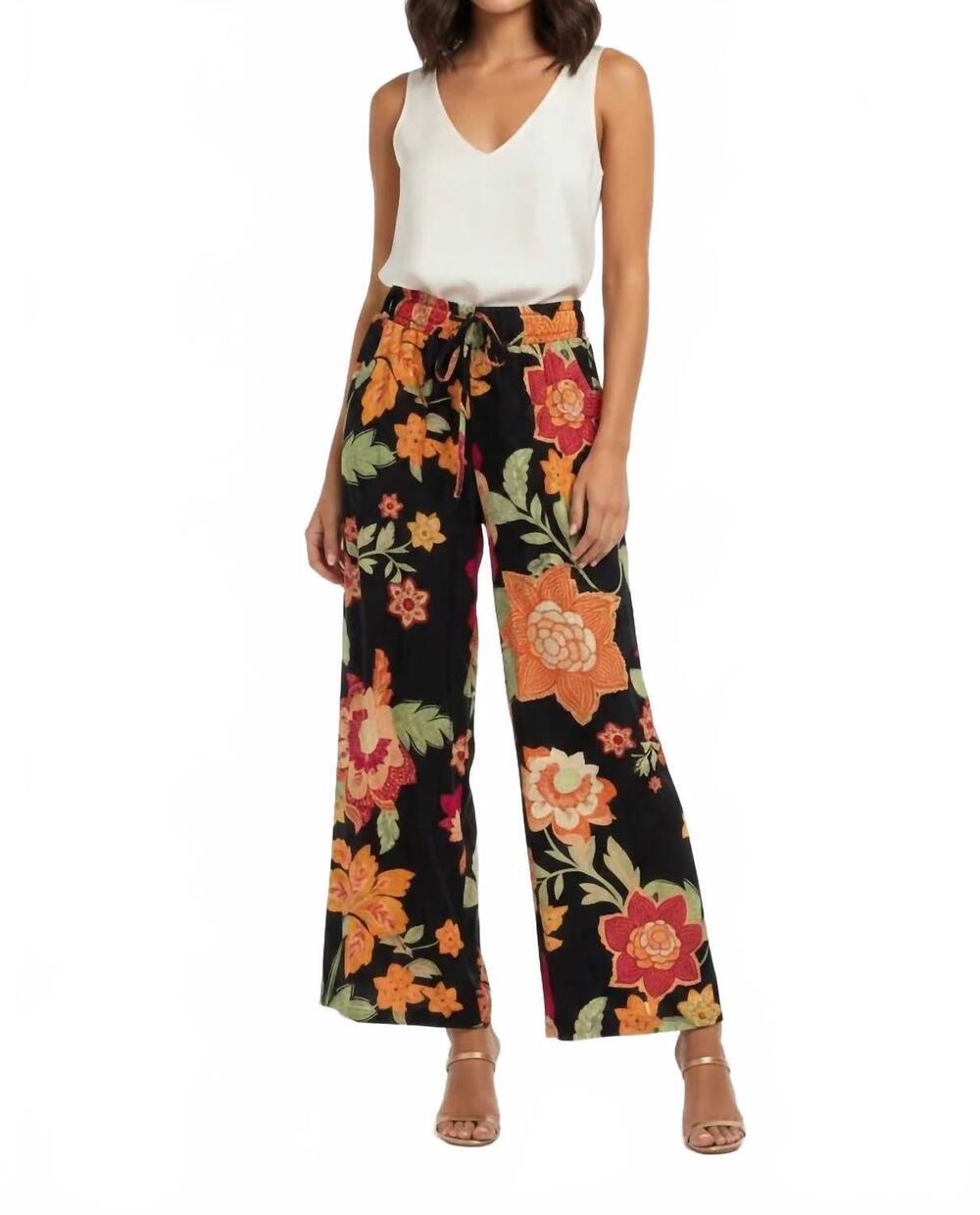 NEW UMGEE floral print wide leg pants in black